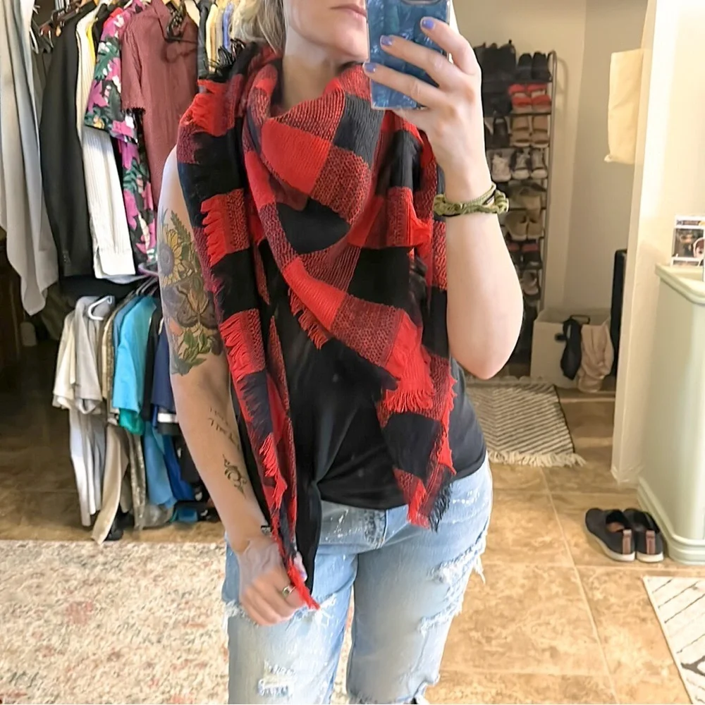 Red Black Plaid Oversized Scarf